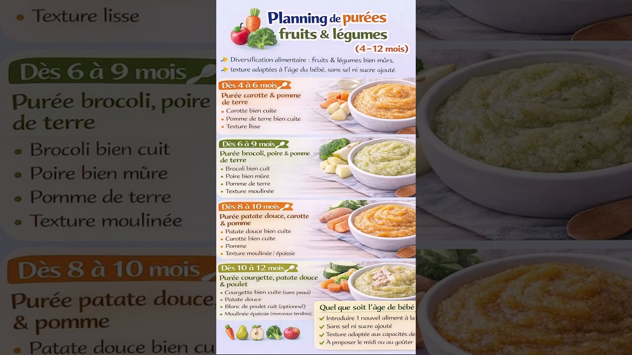 🌈 Id&eacute;es de pur&eacute;es fruits & l&eacute;gumes pour b&eacute;b&eacute;(4&ndash;12mois) #b&eacute;b&eacute;6mois #alimentationb&eacute;b&eacute; #babyfood #baby