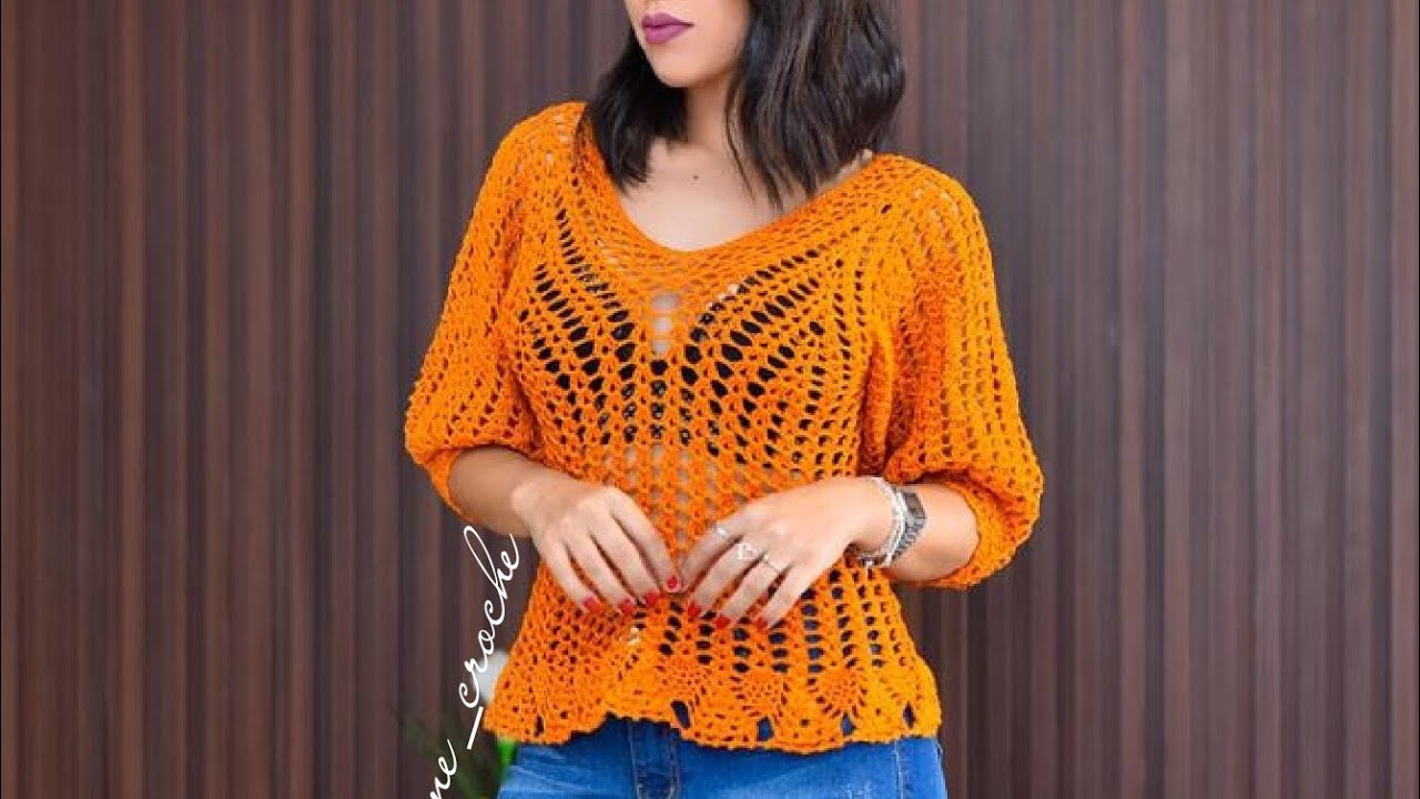Blusa de croche manga bufante parte 1