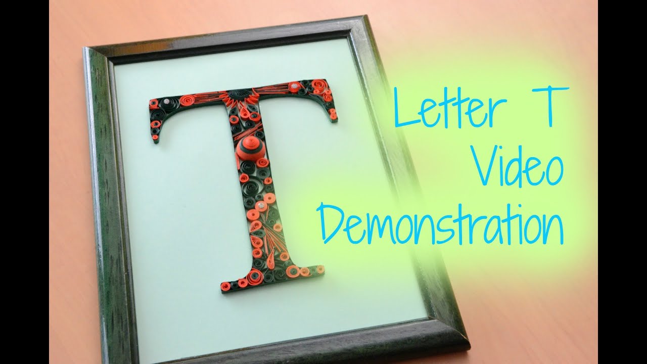 Framed Paper Quilling Letter T - Orange and Green