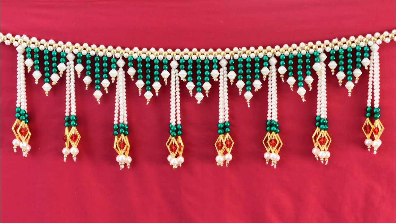 Pearl Beaded Toran DIY II Beautiful Indian pearl door hanging, Easy room decor idea, woolen craft 02