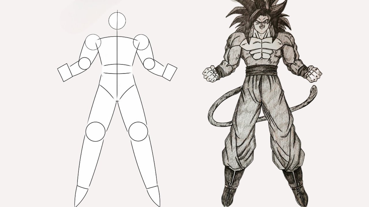 How to draw Goku SSJ4  full body | step by step