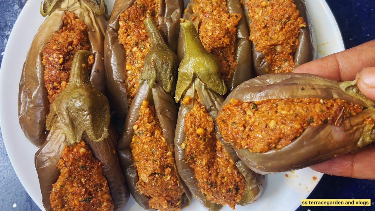 No oil Stuffed Brinjal 🍆 🍆 Recipe || Garden 🪴 To kitchen || ss terracegarden and vlogs.