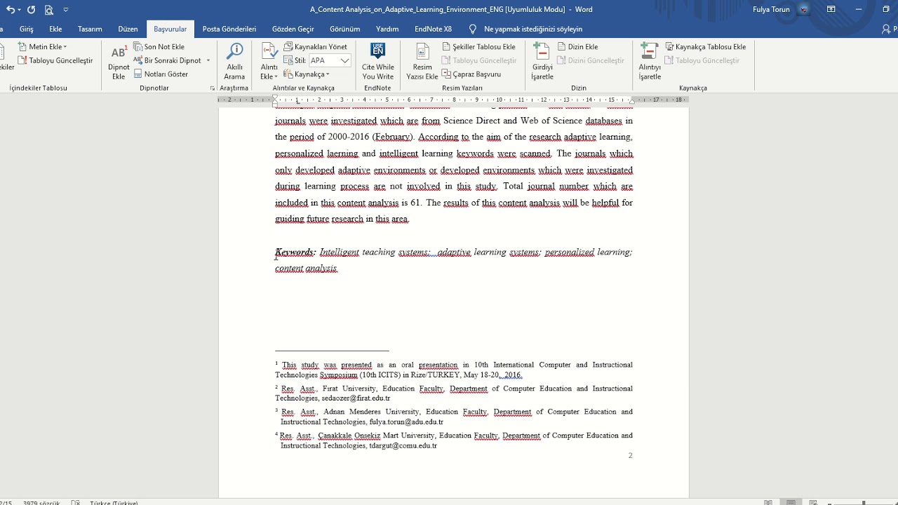 Word İ&ccedil;indekiler Tablosu Oluşturma