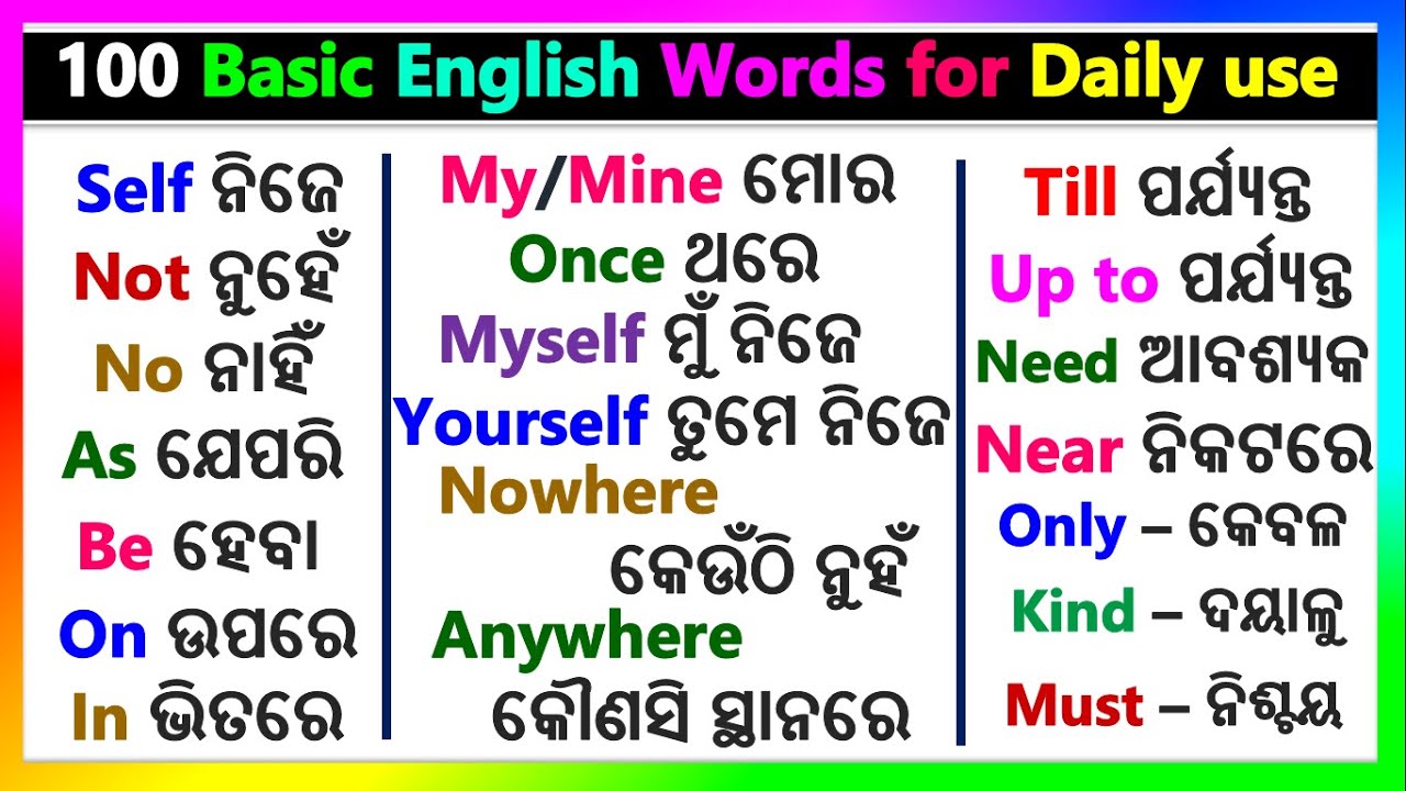 Basic Odia English words for Speaking | Spoken English short sentences | Speaking English in Odia