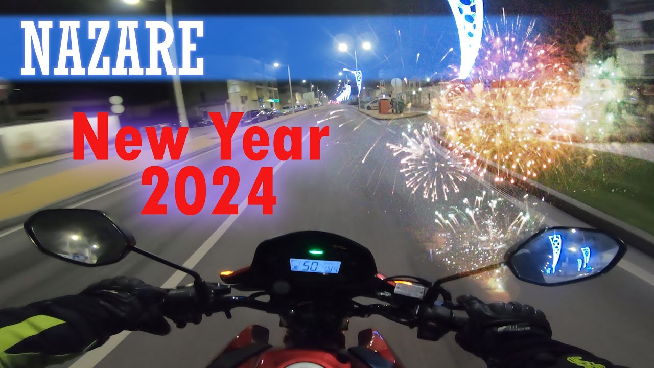 Nazare. Fireworks. New Year's Night, 2024. Honda CBF125. Portugal.