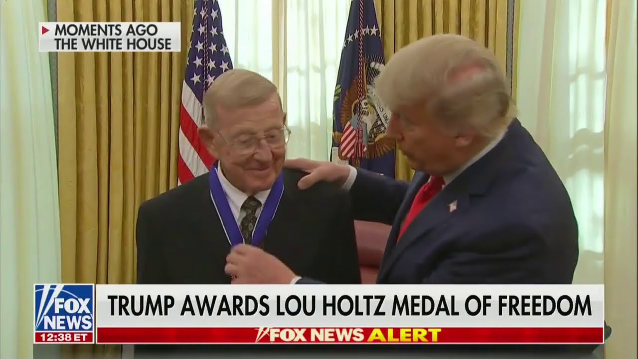 President Donald Trump awards Lou Holtz the Presidential Medal of Freedom