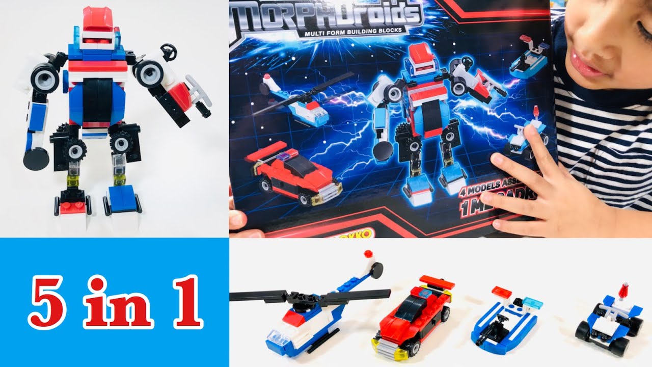 $5 - 5 in 1 Building Blocks   🚔    🚁   ⛴    🏍   🚙   | Police MorphDroid