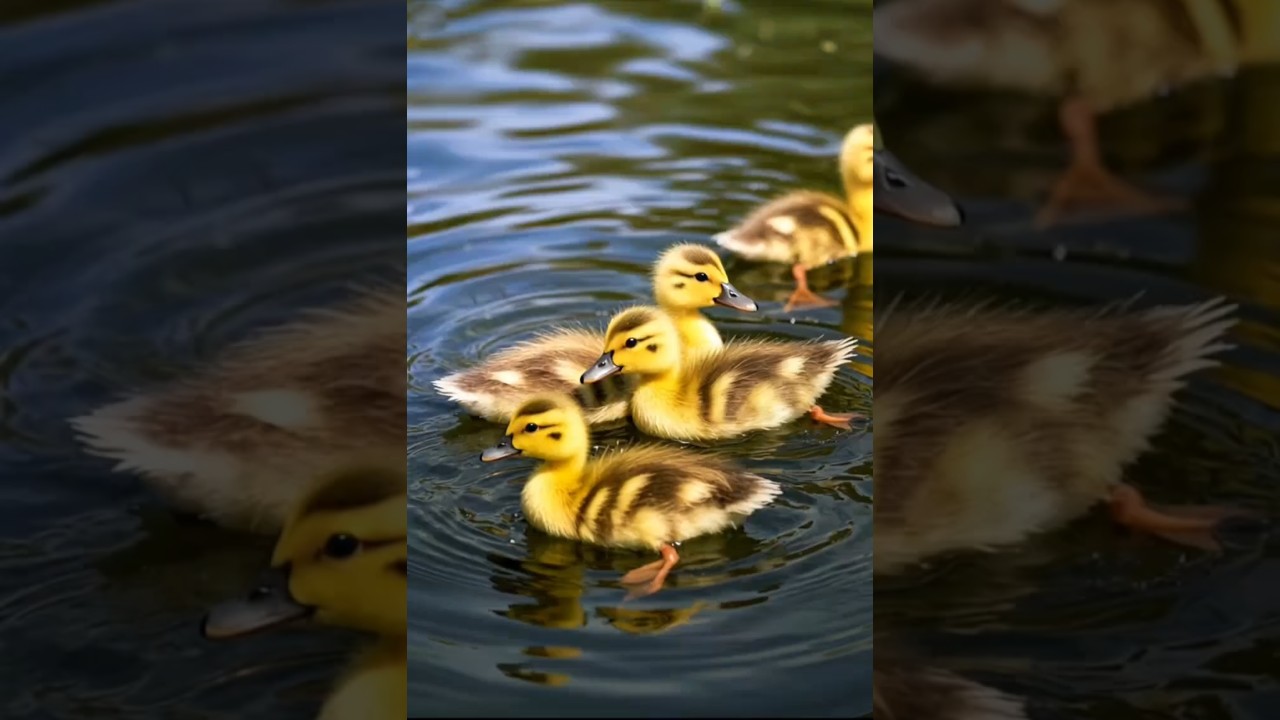 cute ducklings swimming in a pond cute video #duckling #duck #ducklings #cuteanimals #chicks #shorts