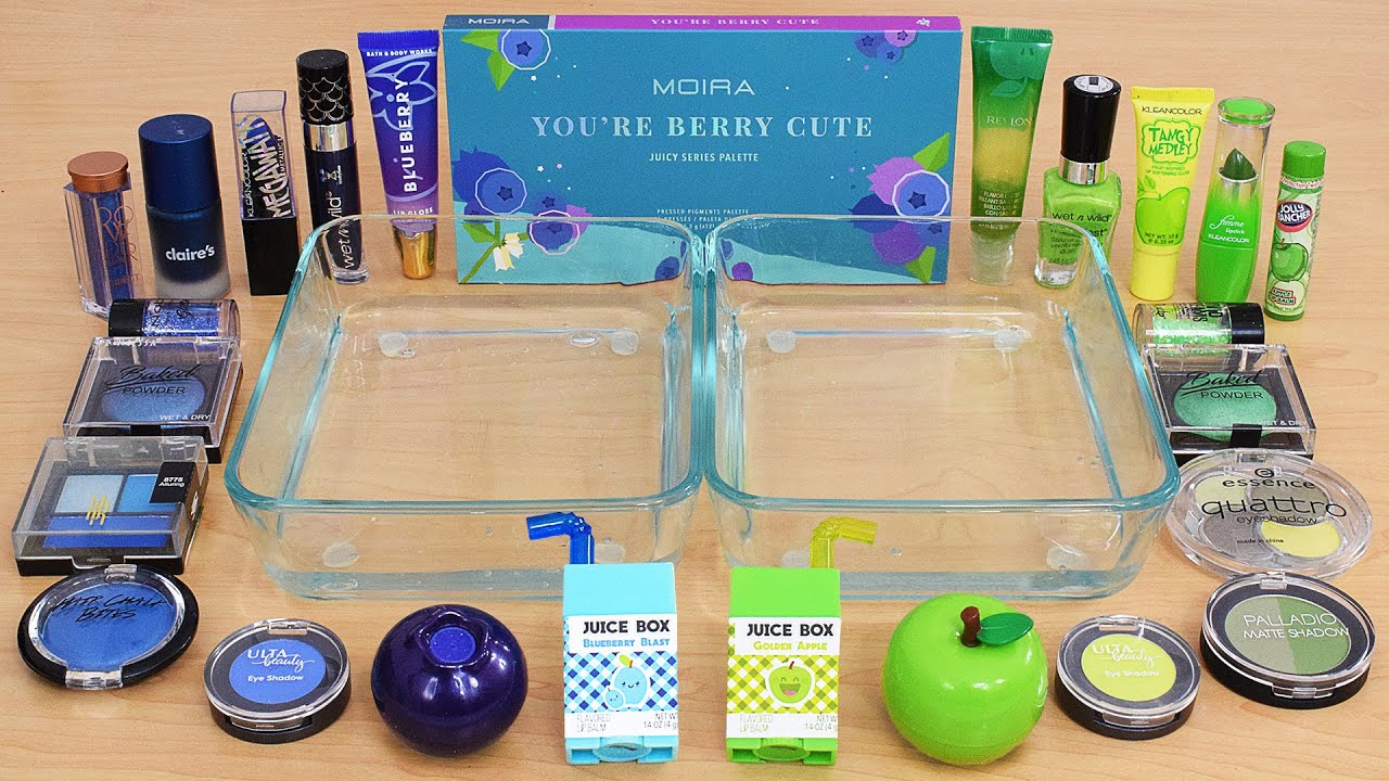 Blueberry vs Green Apple - Mixing Makeup Eyeshadow Into Slime ASMR