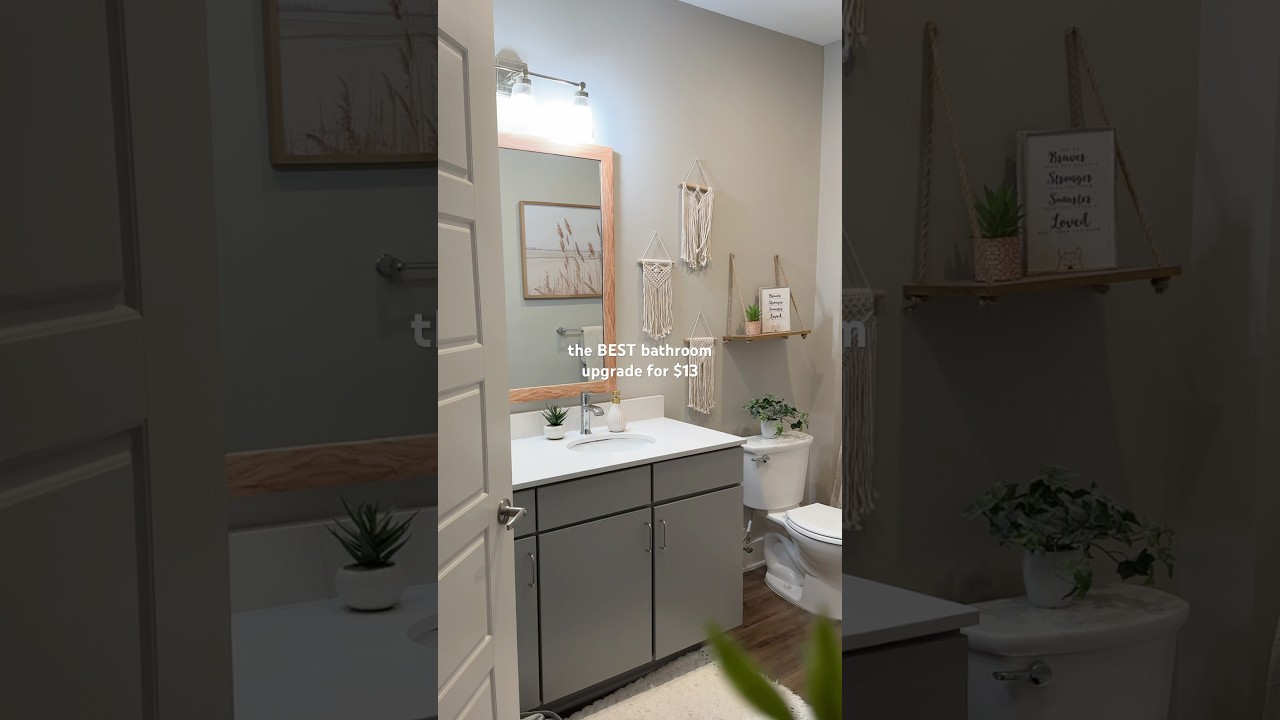 Renter friendly bathroom upgrade for only $13 ✨#coastal #amazon #boho #homedecor #renterfriendly