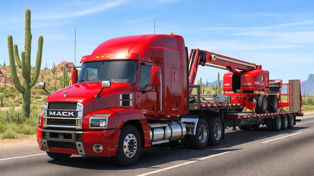 Boom lift delivery job in Arizona - Mack Anthem - American Truck Simulator