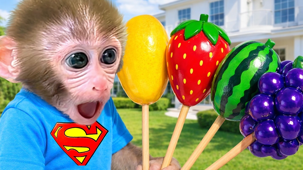 Bon Bon el mono come frutas deliciosas y va a jugar con su mejor amigo
