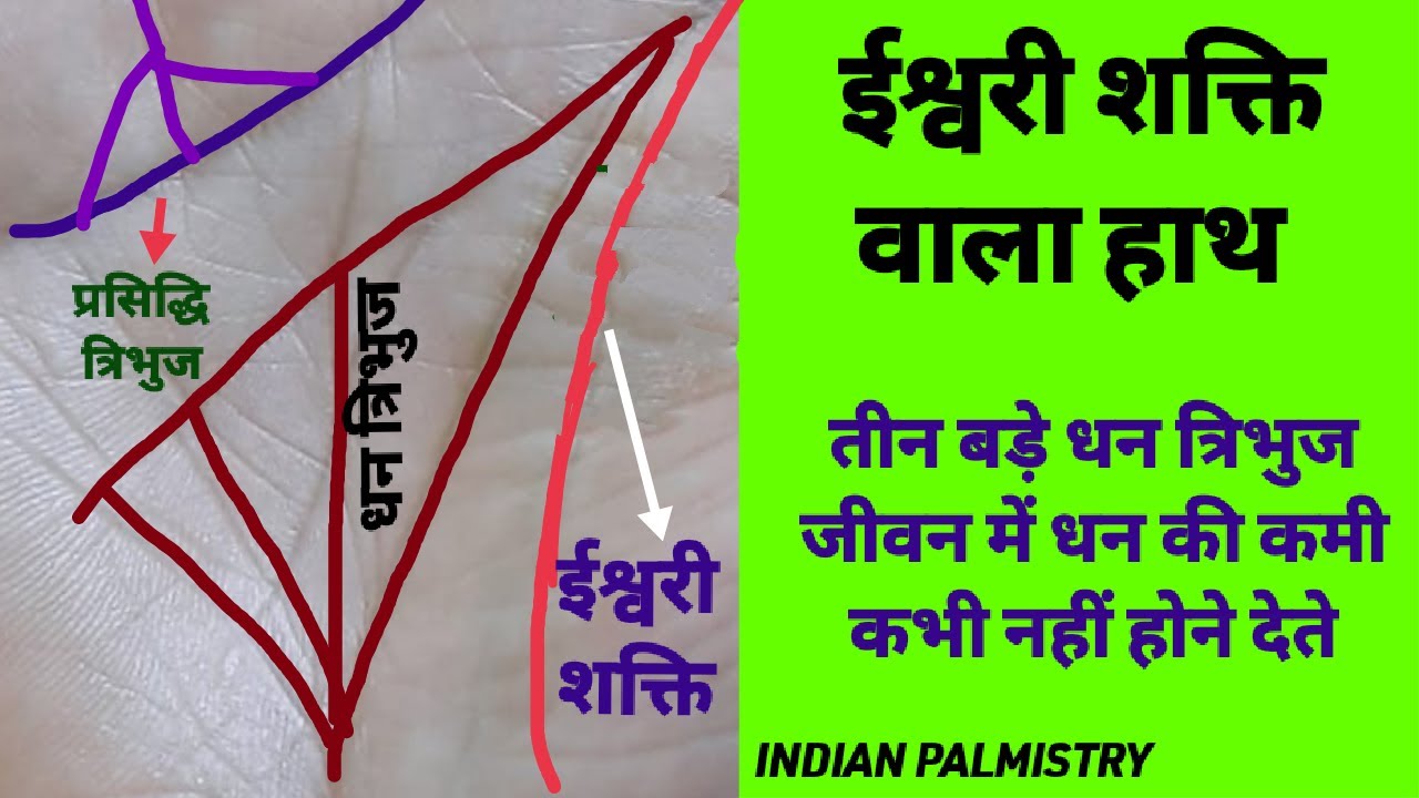 ईश्वरी शक्ति से युक्त हाथ, सूर्य पर्वत पर त्रिभुज और धन की तिजोरी। good carrier growth and success.