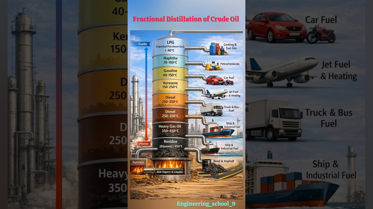 Fractional Distillation of Crude Oil Explained | Petroleum Refining Process in Detail | LPG Gas ?