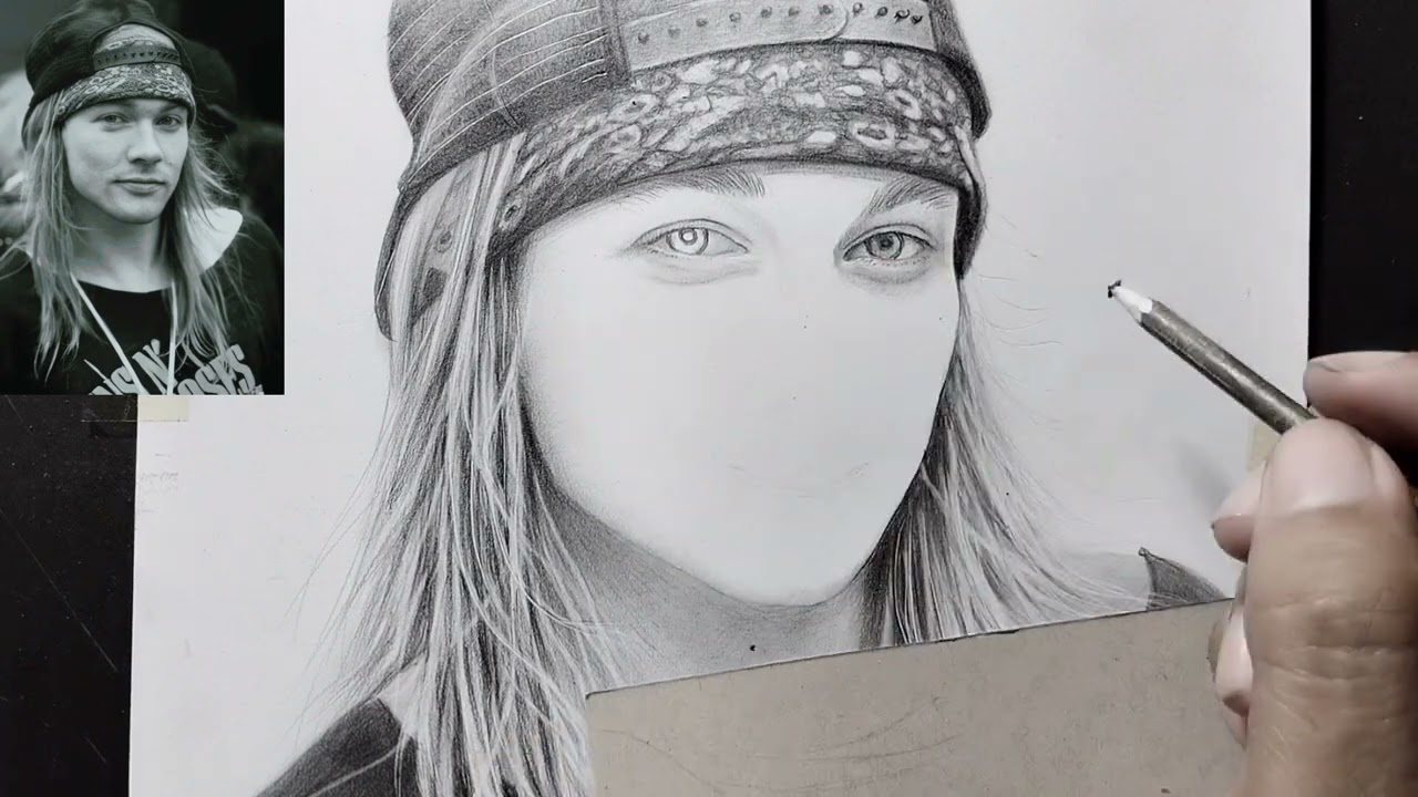 How to draw AXL Rose Guns n Roses | Realistic portrait drawing