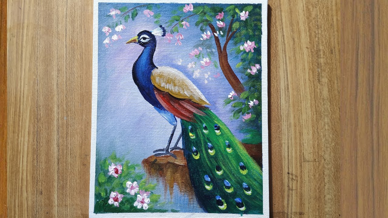 how to draw a peacock with acrylic color,easy acrylic color painting,acrylic painting tutorial easy