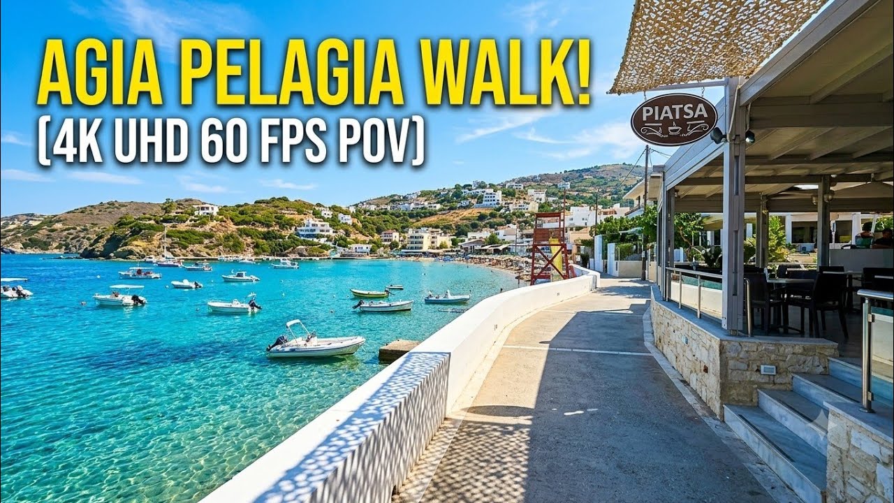 Crete - Paralia Agia Pelagia 4k UHD 60 fps walkthrough no commentary 
