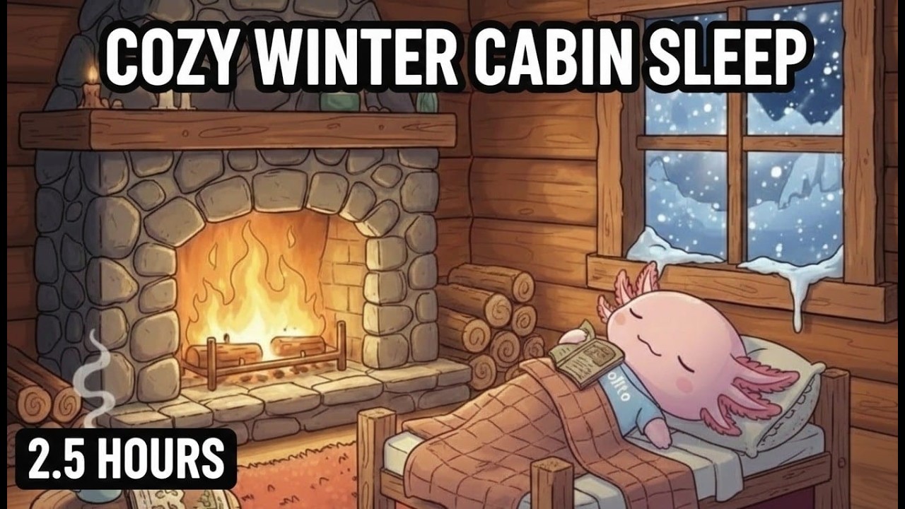 Cozy Winter Cabin ❄️ Relaxing Fireplace & Blizzard Sounds with Axolito (2.5 Hours)
