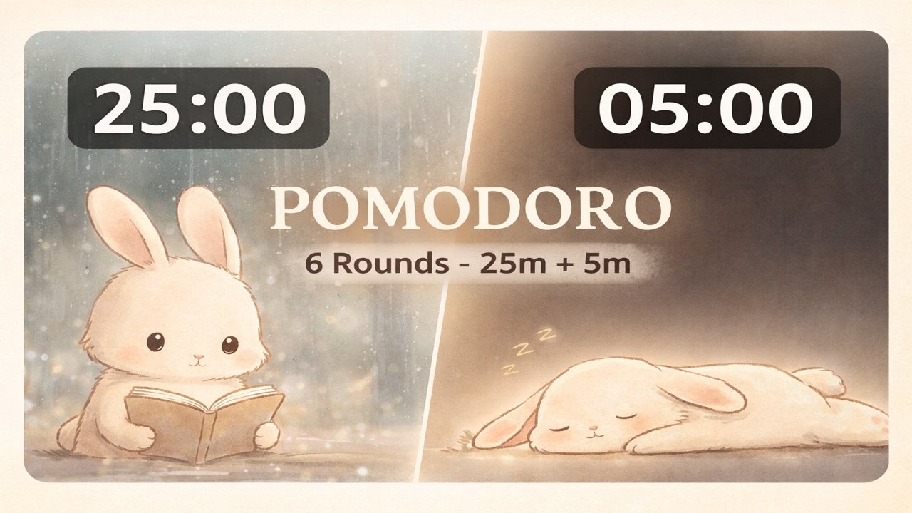 Pomodoro 25 Minute focus 5 Minute break|Pink Noise| Study Music| Study 3 hour|Cute bunny study video