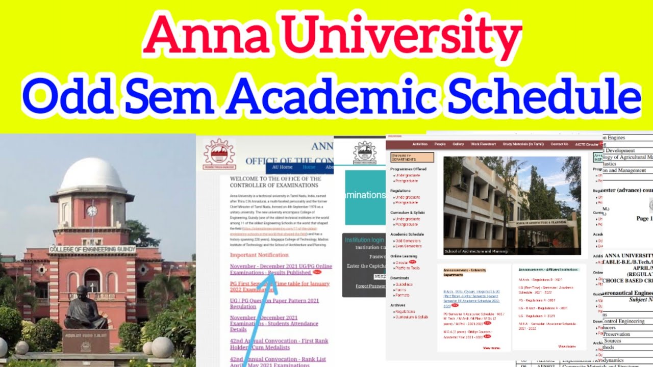 Anna University Odd Semester Academic Schedule & Anna University Odd Semester Classes Reopening Date
