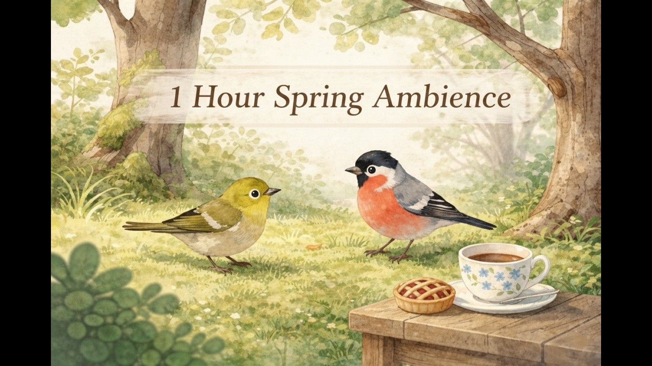 Cozy Forest Café Ambience with Soft Piano & Birds – 1 Hour Study & Relaxing Music