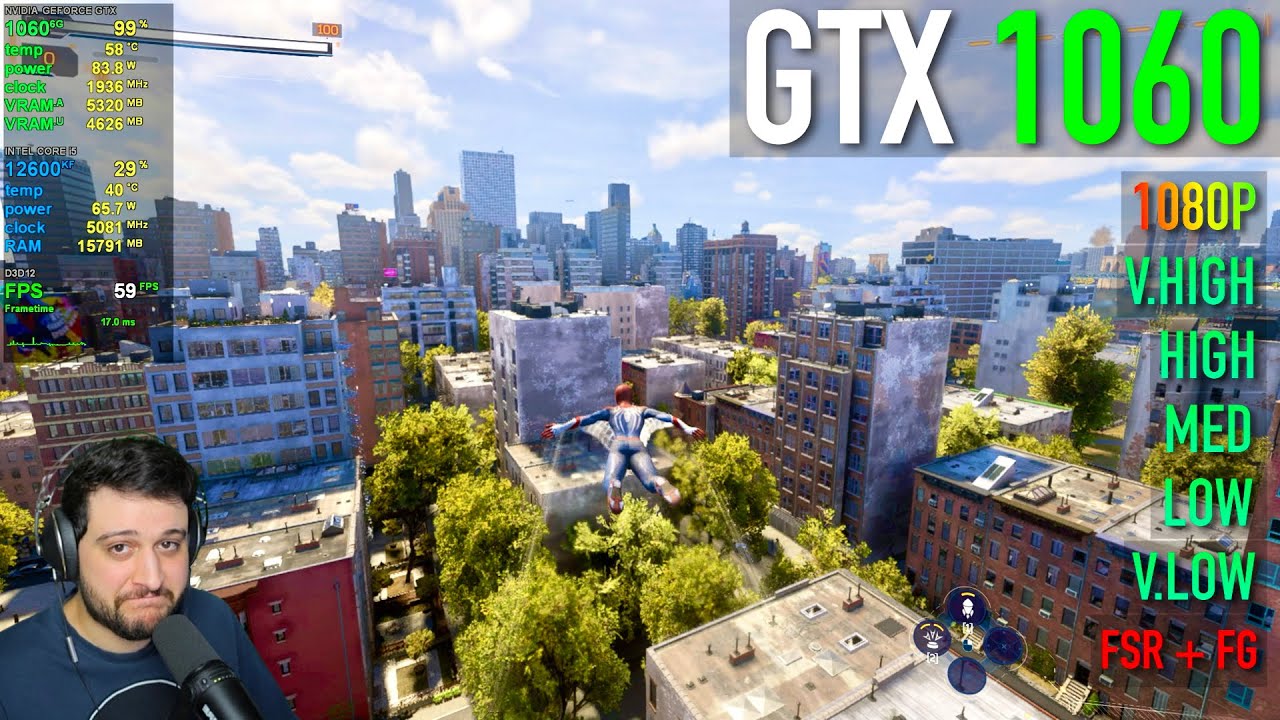 GTX 1060 6 ГБ — Marvel's Spider-Man 2 — 1080p, все настройки