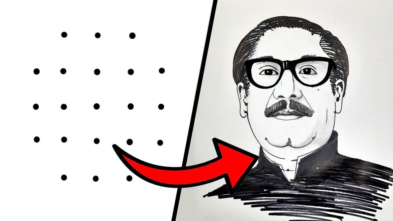 How To Draw Bangabandhu Sheikh Mujibur Rahman With 21 Dots Easy.