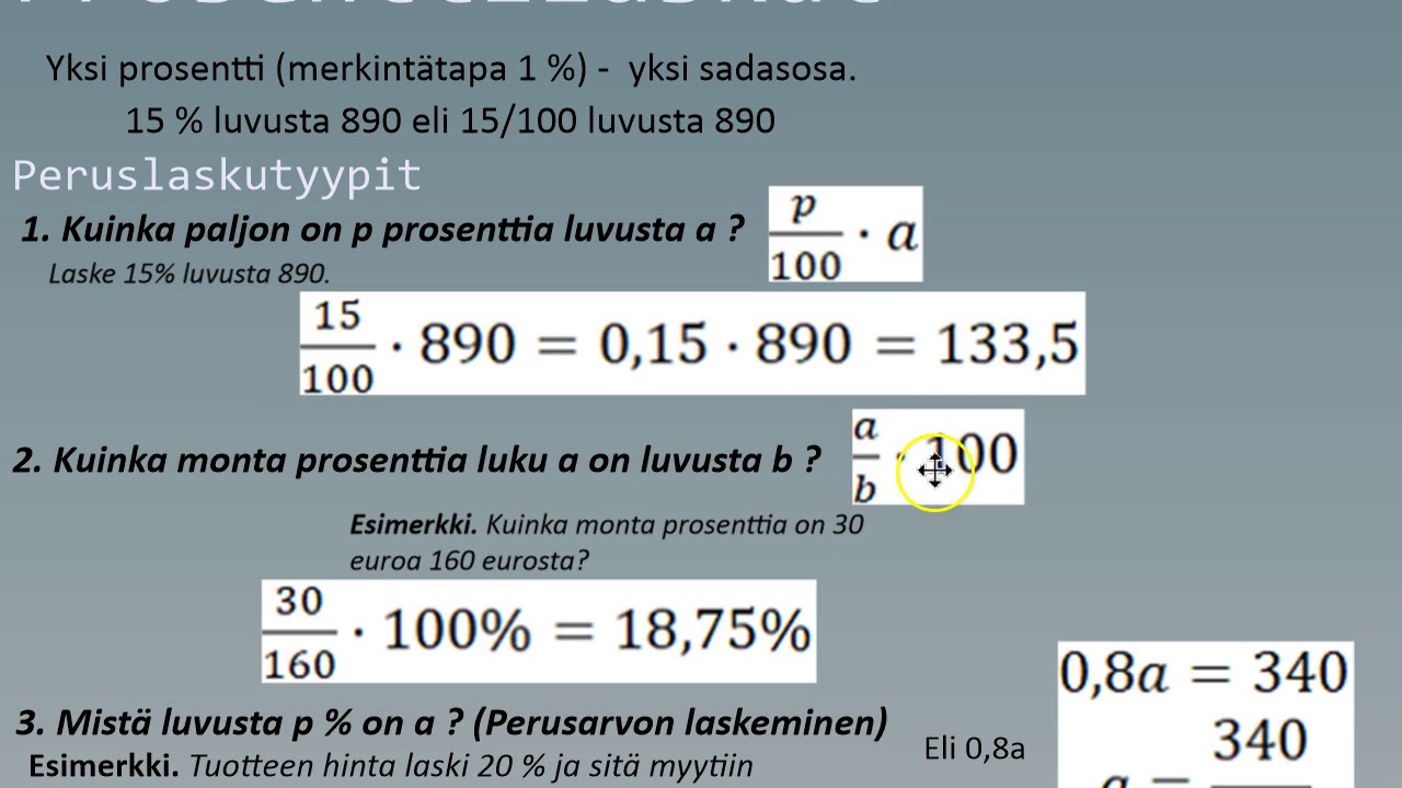 Prosenttilaskut - vertailu ja muutos