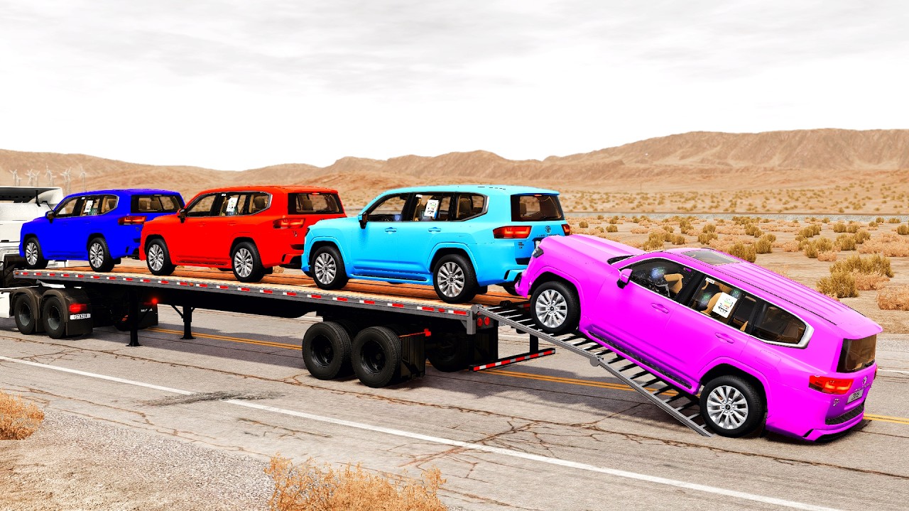Flatbed Truck Mcqueen | Transportation with Truck - Pothole vs Car #1 - BeamNG.Drive