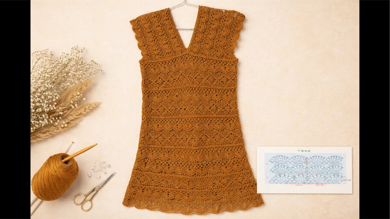 CrochetMom | M16 - Crochet brown dress - Final stage - 080326