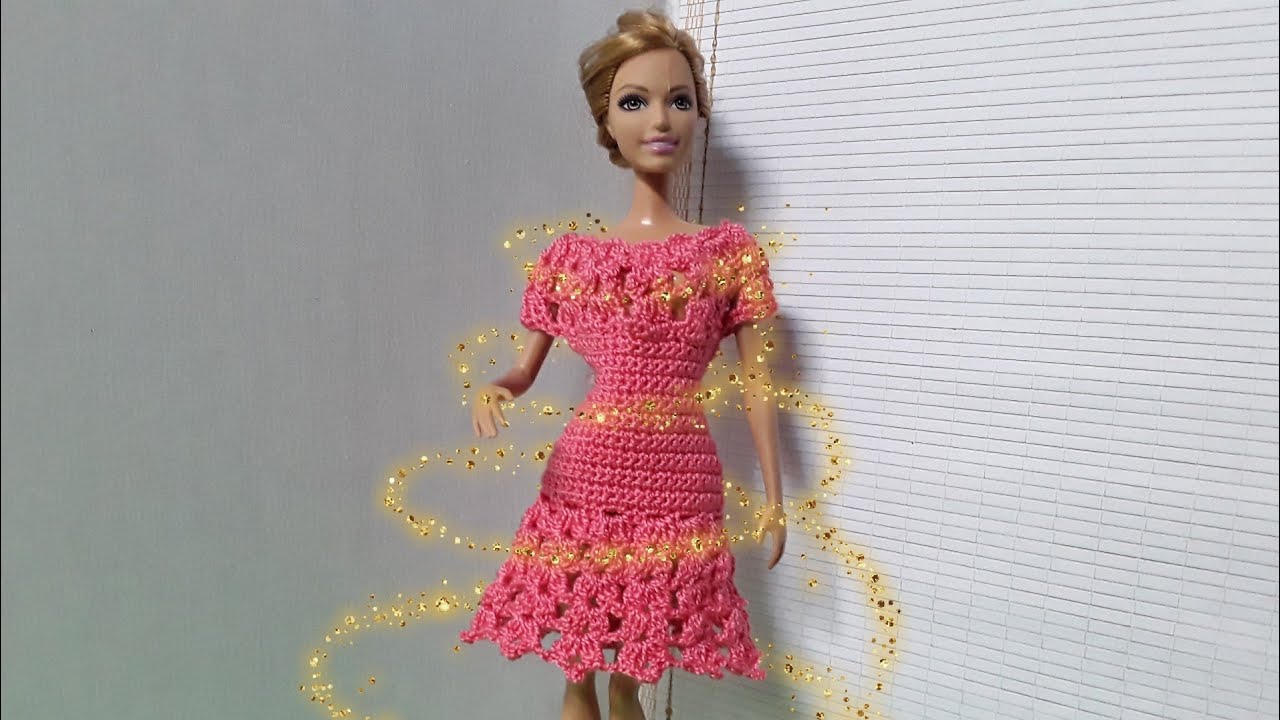 Платье с круглой ажурной кокеткой. Мастер-класс. Crochet Barbie.