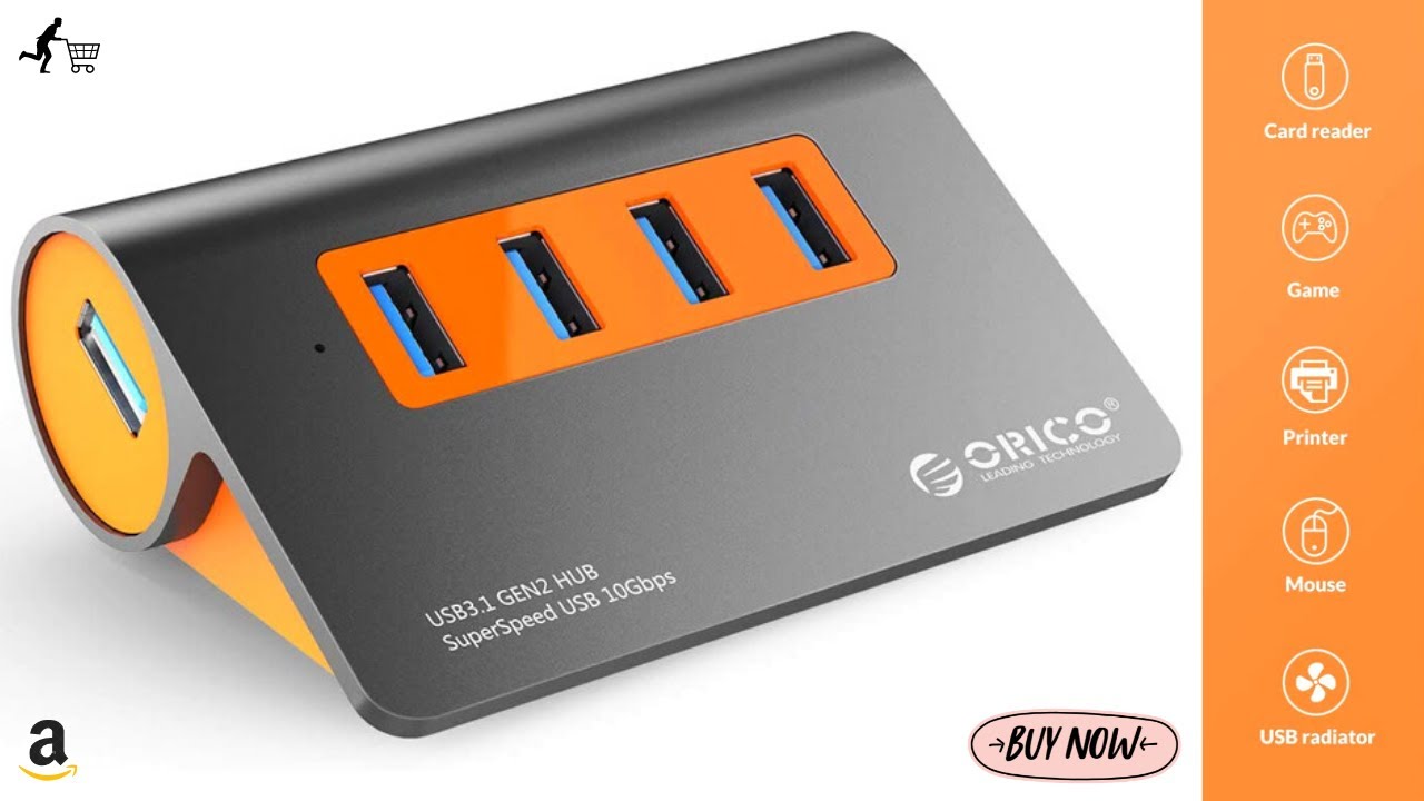 ORICO Powered USB 3.1 Hub, Aluminum 4 Ports USB Data Hub, 10Gbps Super Speed USB Splitter