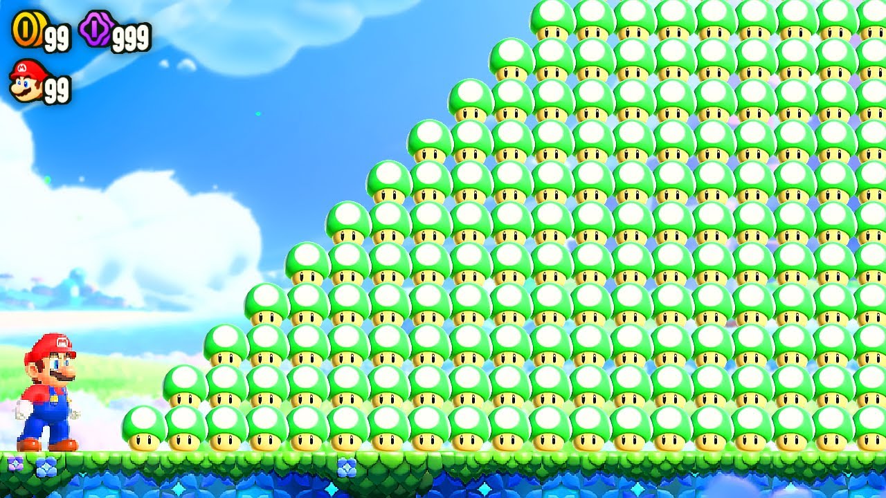 Can Mario collect 999 1-Up Mushrooms in Super Mario Bros. Wonder?