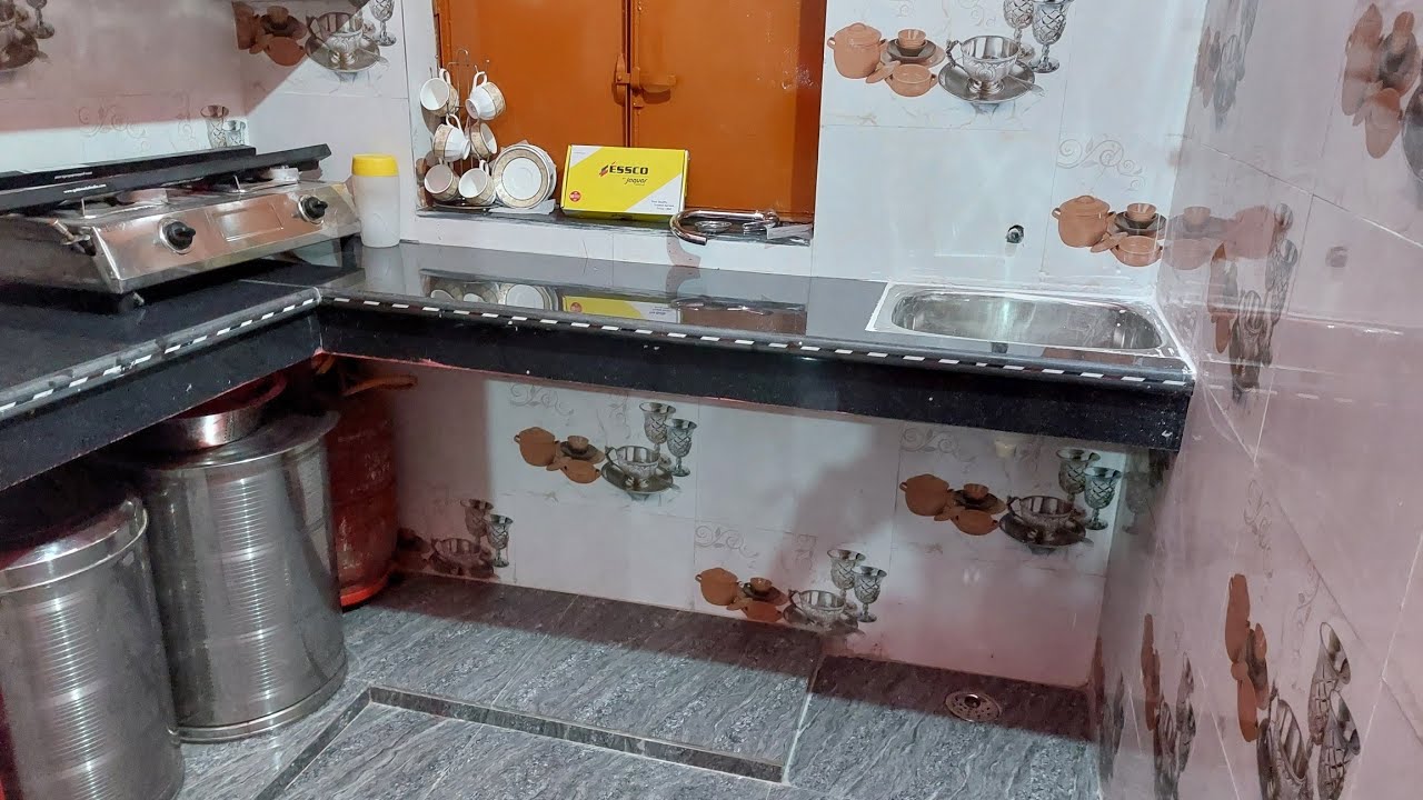 very small kitchen// tiles floor design/ #tiledesign #tiledesign #kitchenslab @vijayriyavlogs4906