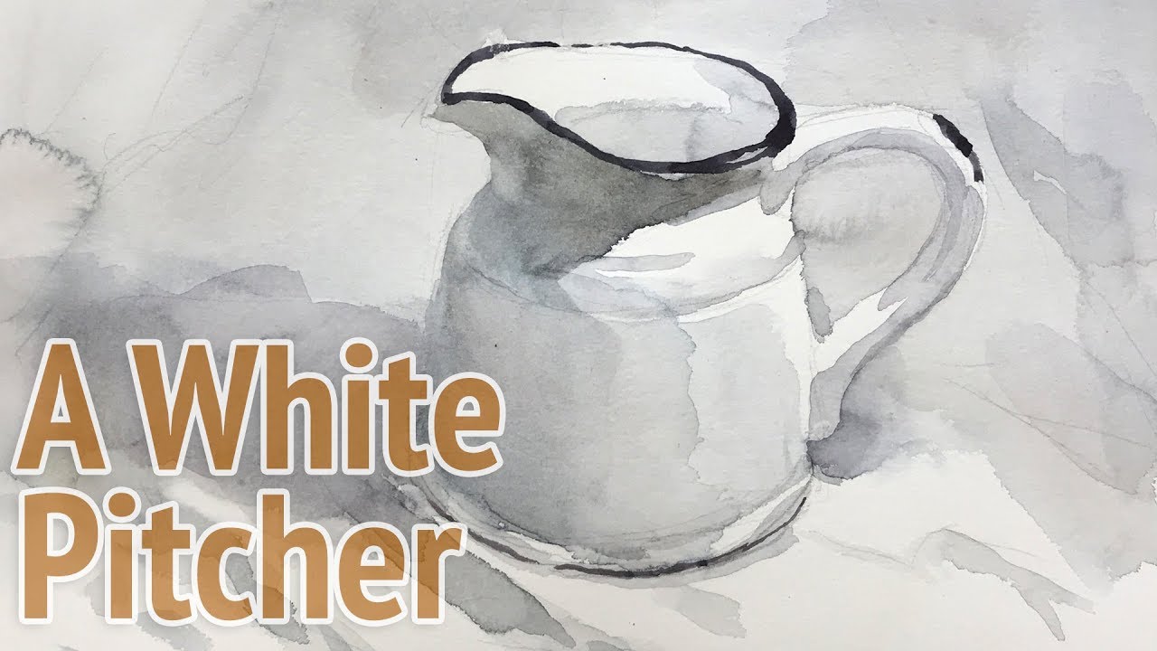 Still Life #83 - Watercolor monochrome painting of a white pitcher