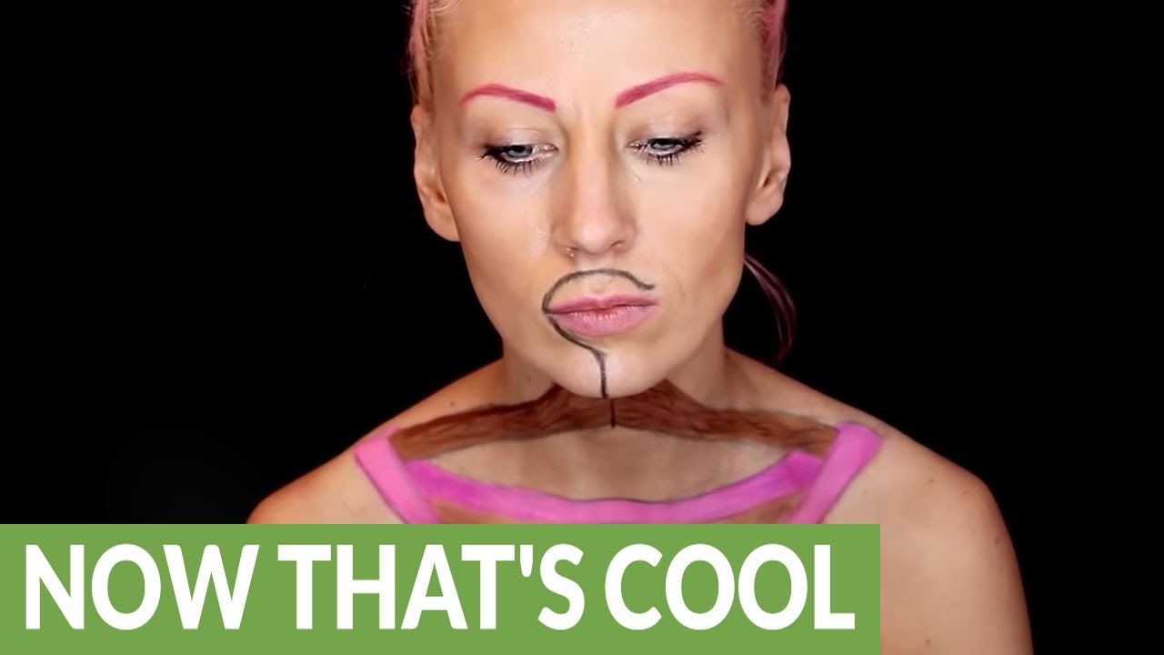 Mind-blowing 3D body art makeup illusion