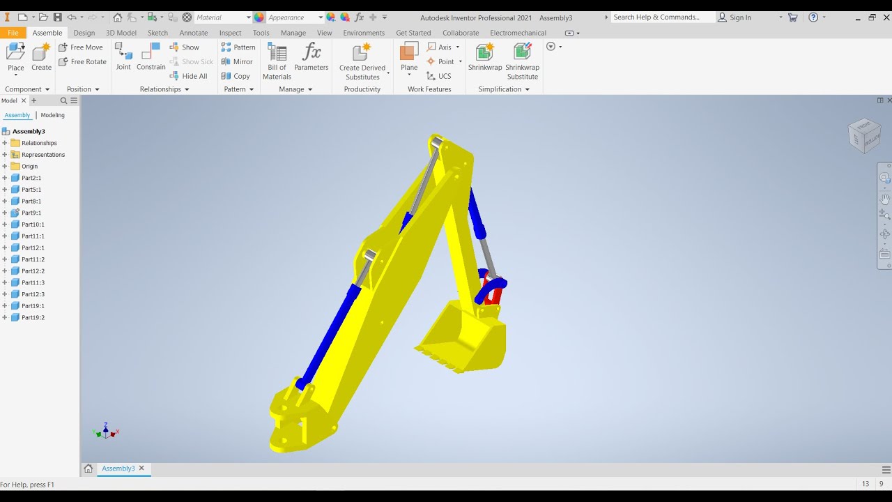 Vẽ và lắp ráp cần xúc đất với Inventor | Excavator in inventor