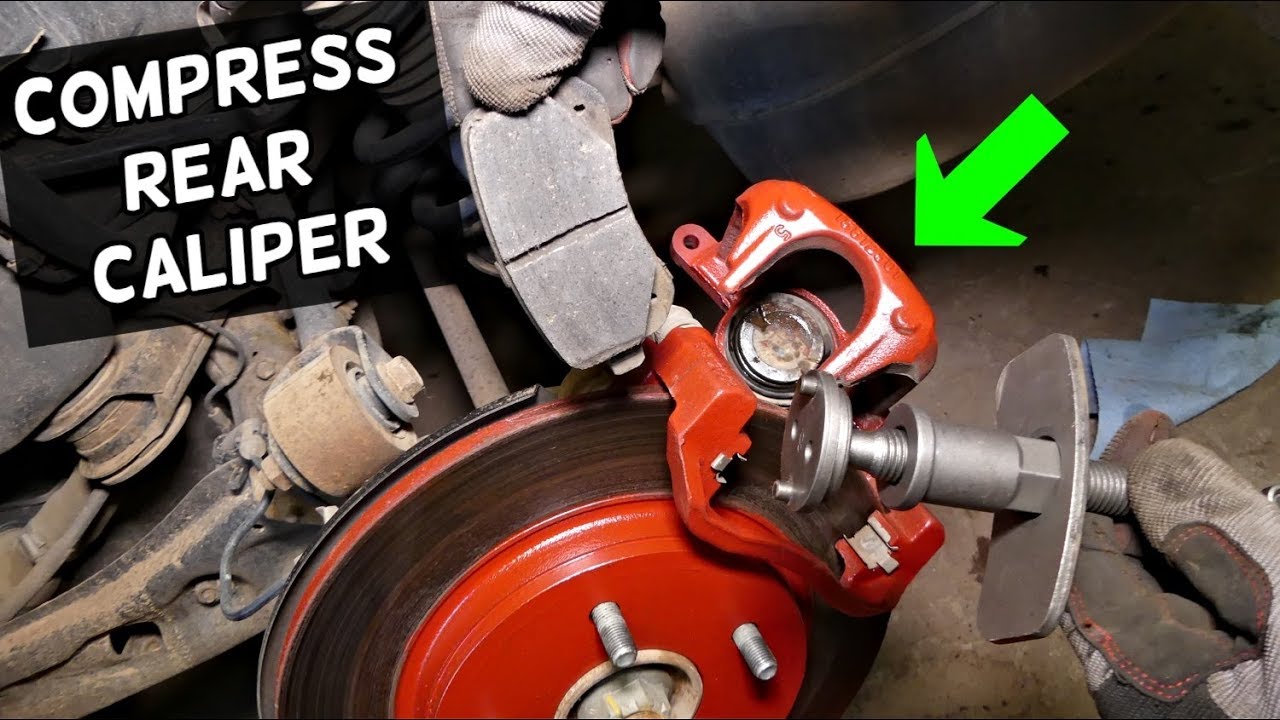 HOW TO COMPRESS REAR BRAKE CALIPER PISTON ON DODGE GRAND CARAVAN CHRYSLER TOWN AND COUNTRY