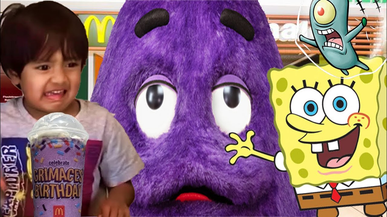 SpongeBob and Kaji Ryan Drink The Grimace Shake Challenge in Real Life!