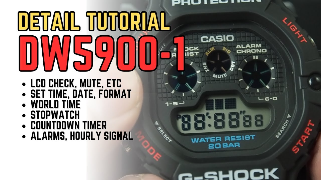 Casio G-Shock DW5900 &ndash; samouczek ustawień szczeg&oacute;łowych, moduł 3465, godzina, data, sprawdzenie w...