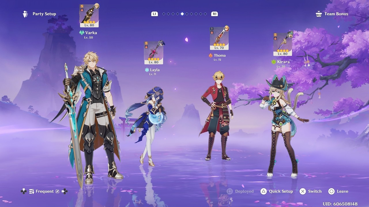 Genshin Impact Combat Demo (𝐖𝐨𝐫𝐥𝐝 𝐋𝐯𝐥 𝟓, 𝐀𝐑 𝟒𝟓): Varka + Layla + Thoma  + Kirara