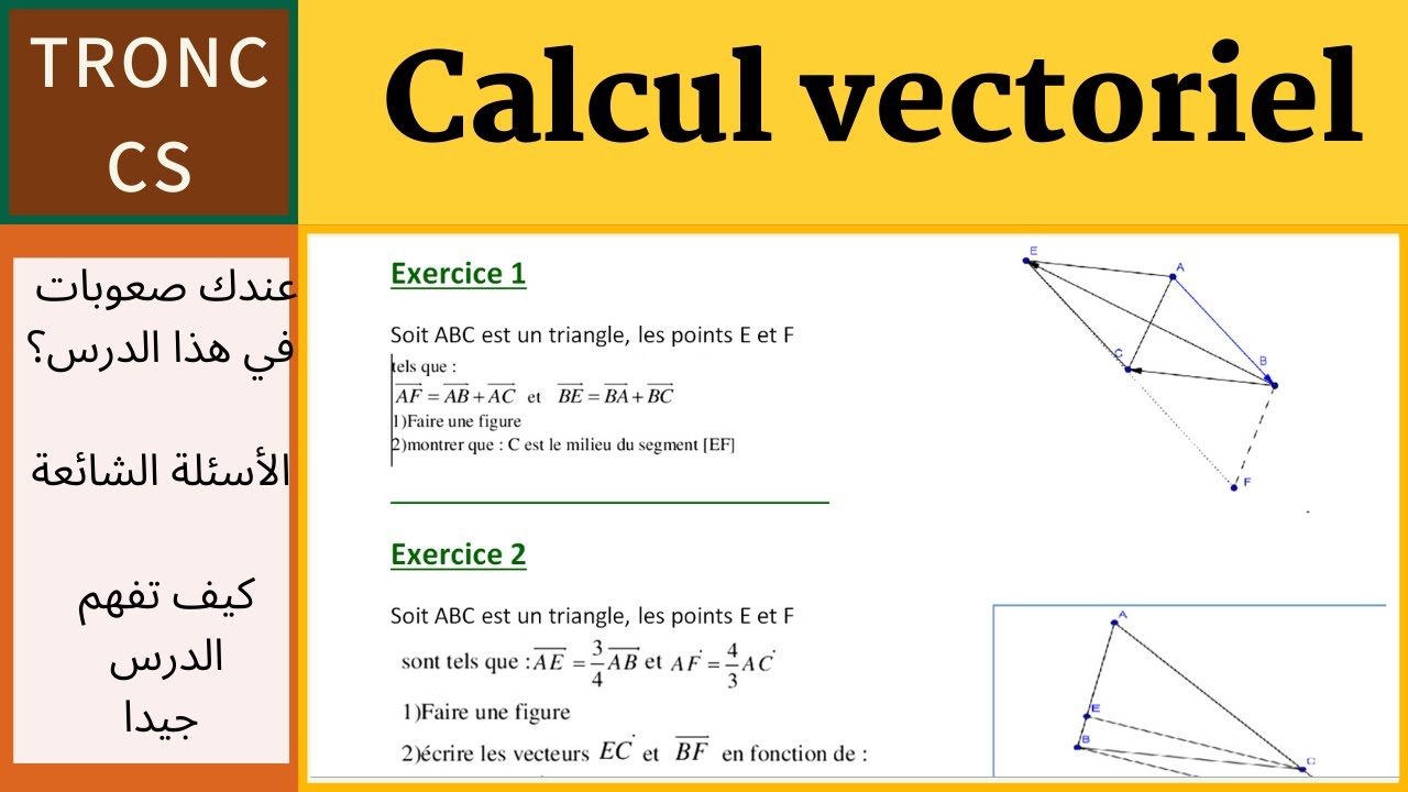 Maths-Tronc CS: Exercices corrigés Calcul vectoriel dans le plan. الاستعداد للامتحان