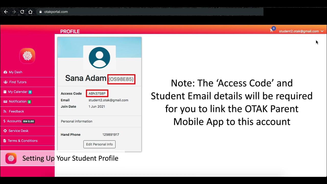 How to setup your Student Profile on the OTAK Platform | 1 to 1 Online Tuition