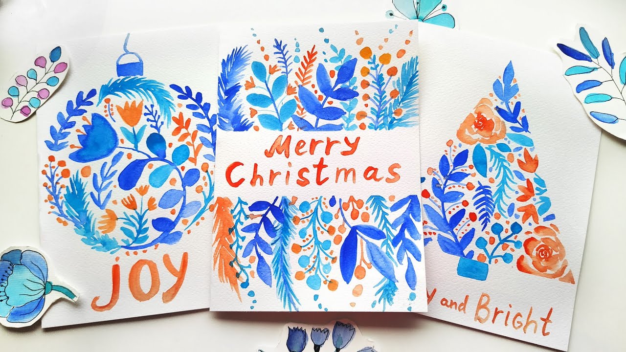 Watercolor Christmas Cards with Abstract Floral - Painting Tutorial \ DIY Gifts Ideas