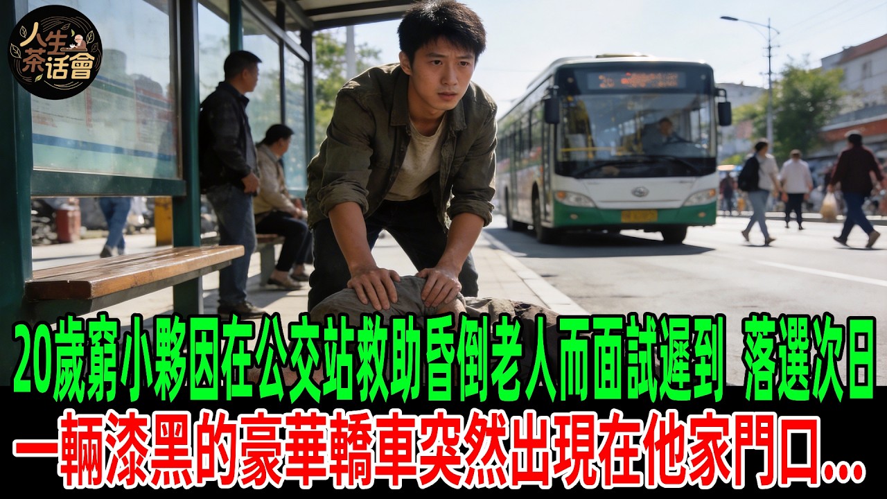 20歲窮小夥因在公交站救助昏倒老人而面試遲到，落選次日，一輛漆黑的豪華轎車突然出現在他家門口...【人生茶話會】#情感故事 #老年生活 #人生感悟 #情感共鸣 #感人壹幕 #故事分享 #故事#原創