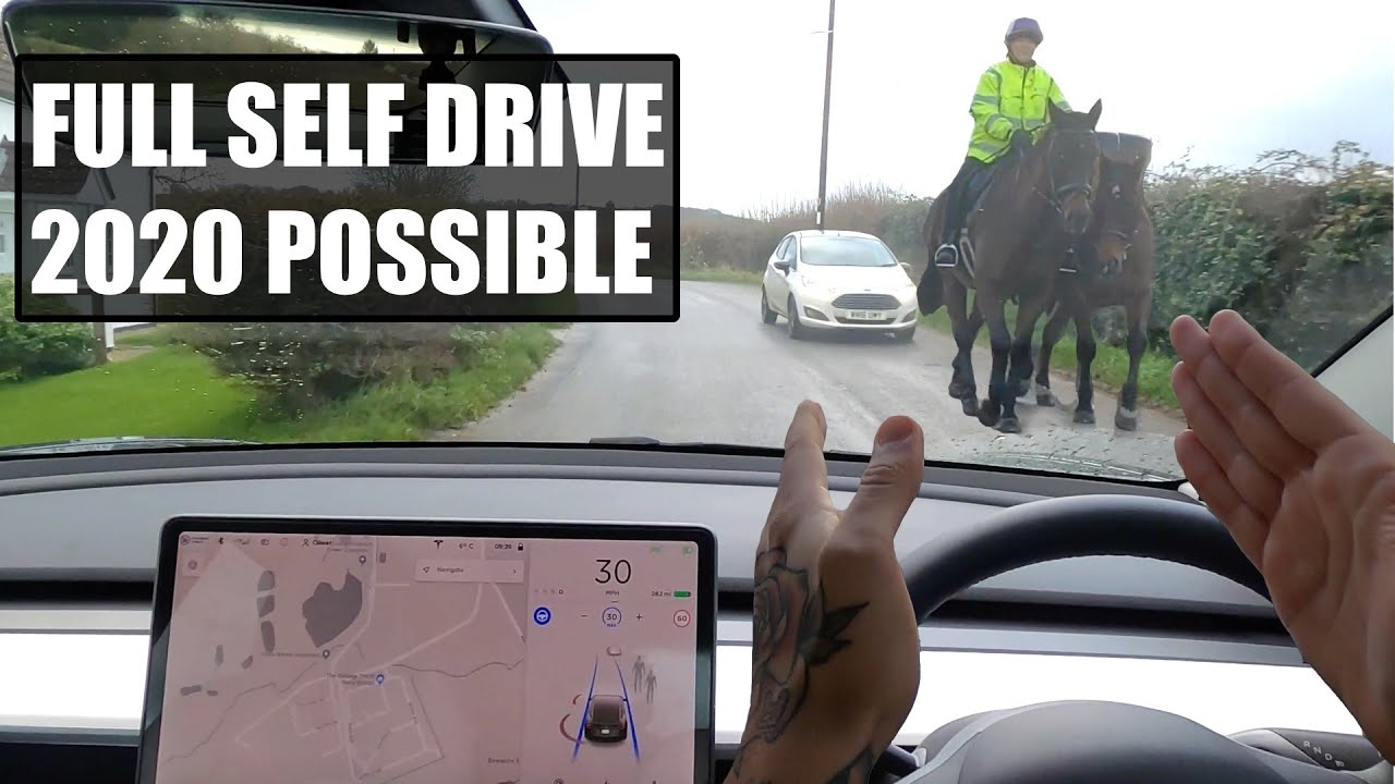self driving on back roads with no lines, passing horses & speed bumps | Tesla Autopilot FSD V10 UK