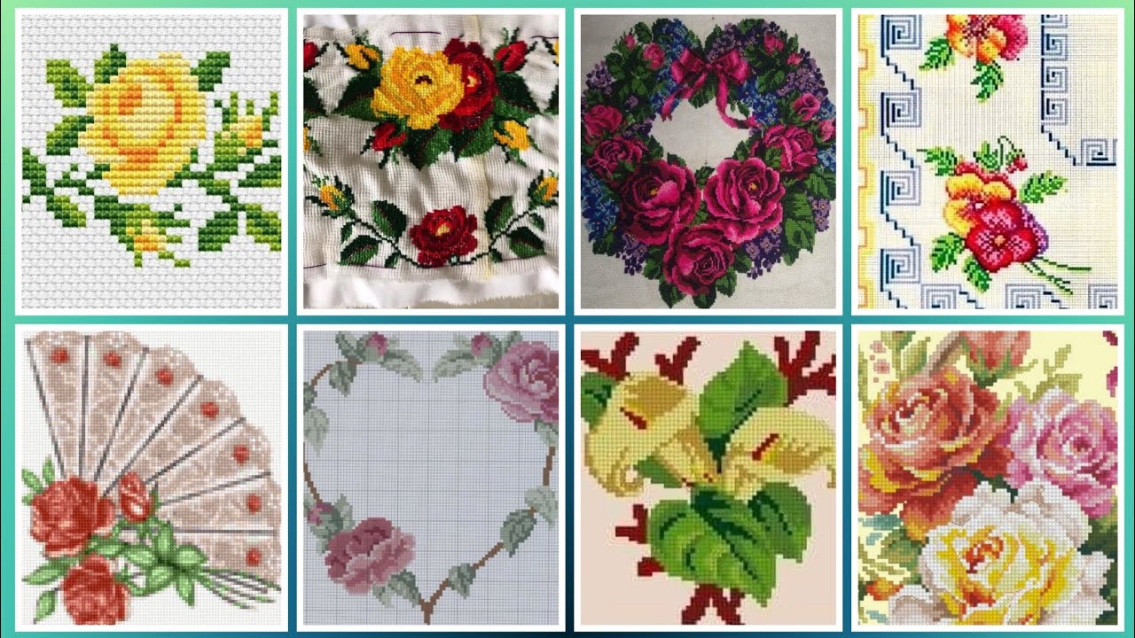 Floral cross stitch Hand embroidery  thick cotton / Beautifull Hand cross stitch