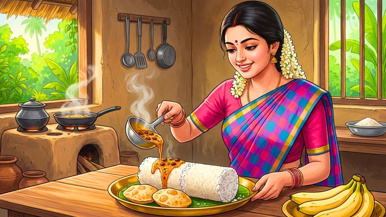 Village Girl Cooking Puttu with Kadala Curry | South Indian Morning Routine ASMR (Ghibli Style)