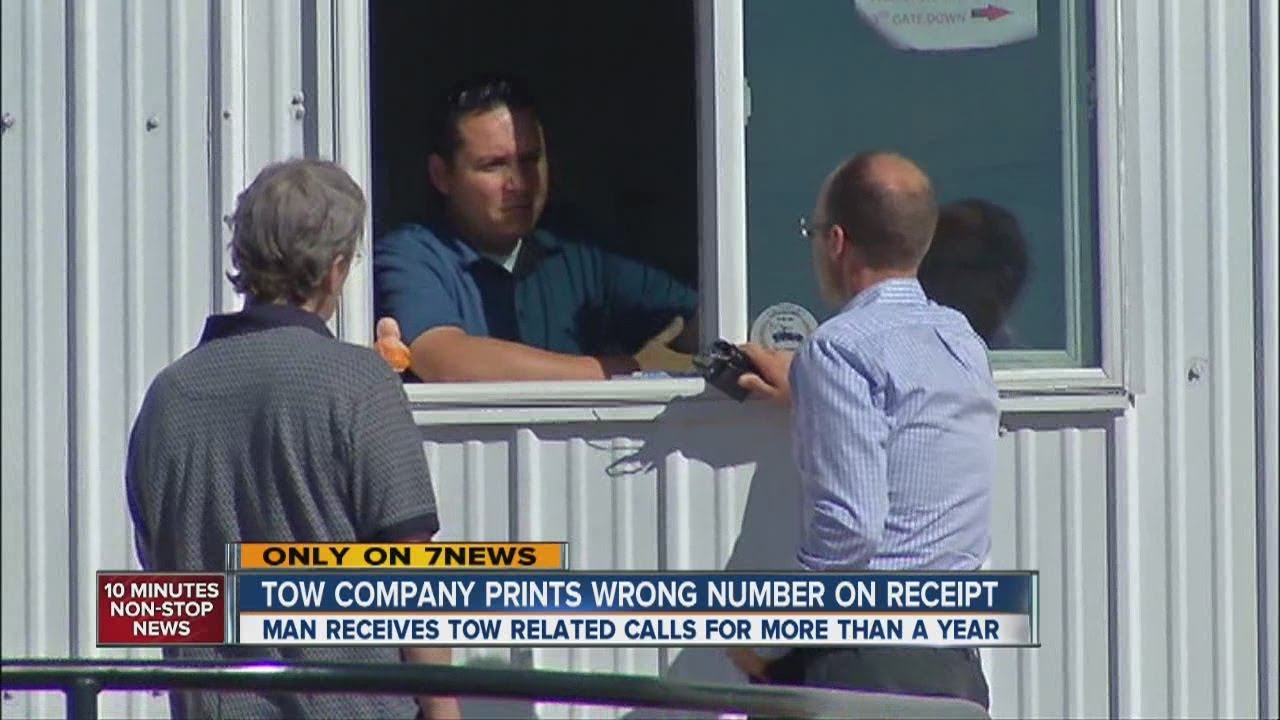 Tow company prints man's phone number on towing receipts
