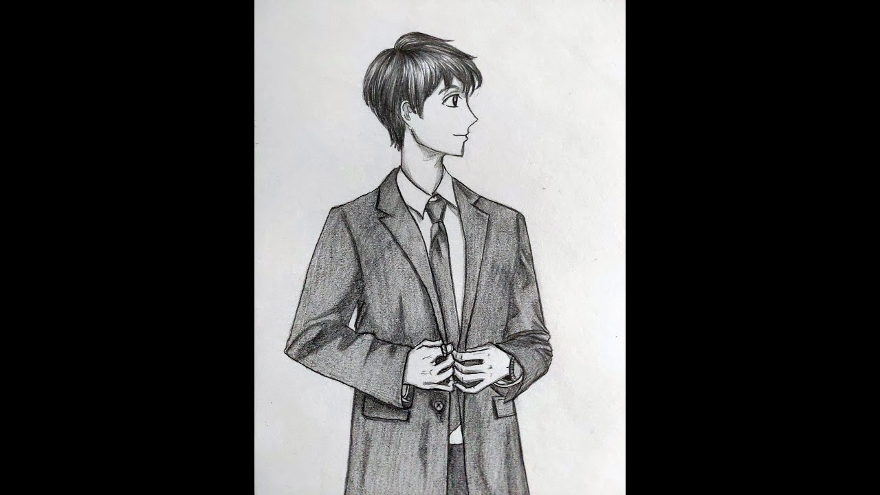 How To Draw A Boy Arranging A Suit With His Hands Pencil sketch half body drawing 男孩用雙手整理身上穿的西裝